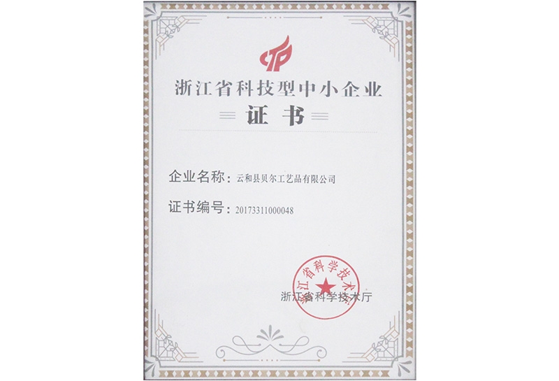 CERTIFICATE OF ZHEJIANG PROVINCE SCIENCE AND TECHNOLOGY SME